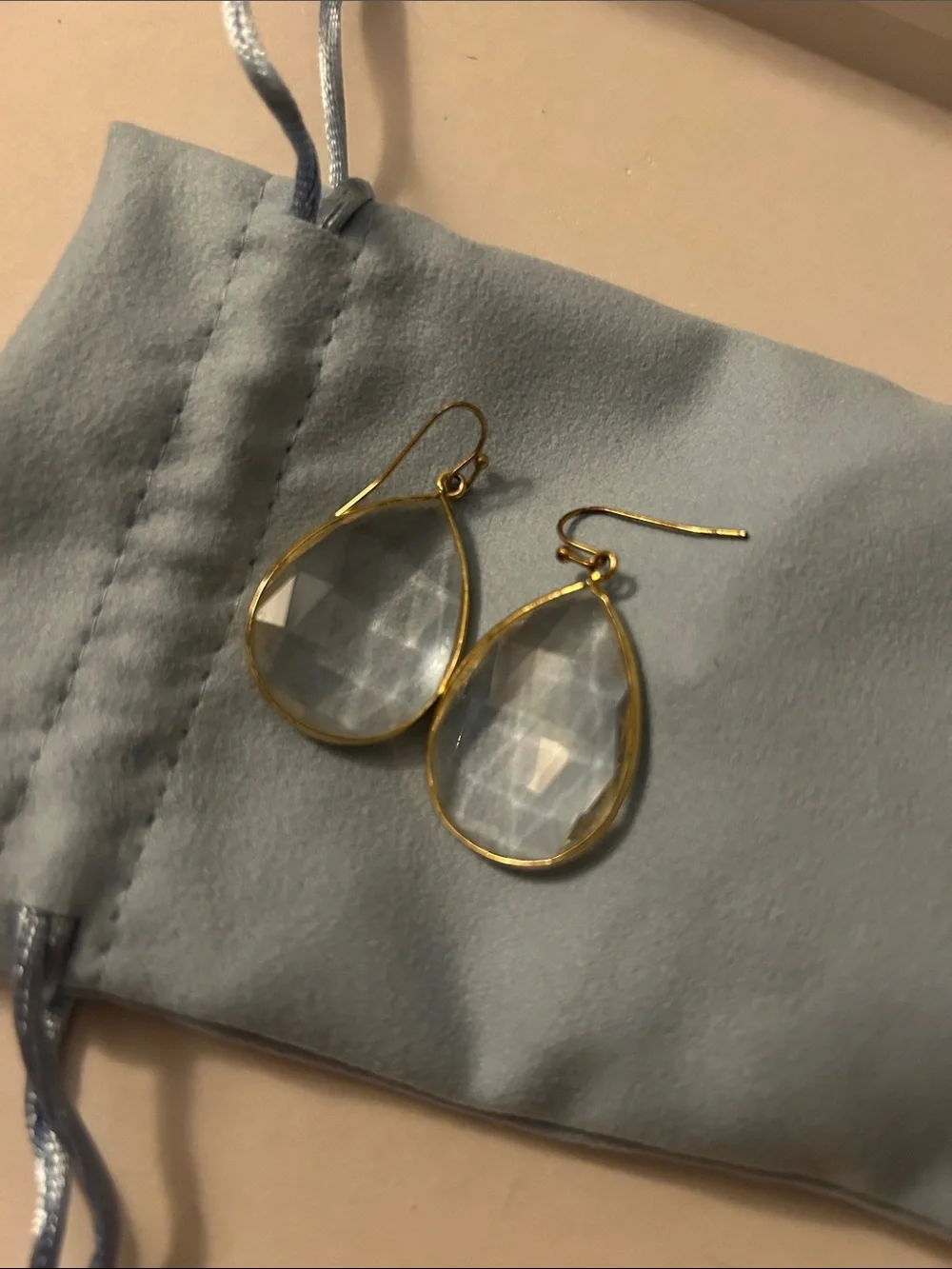 Anthropologie Gold clad Clear Teardrop Dangle Earrings